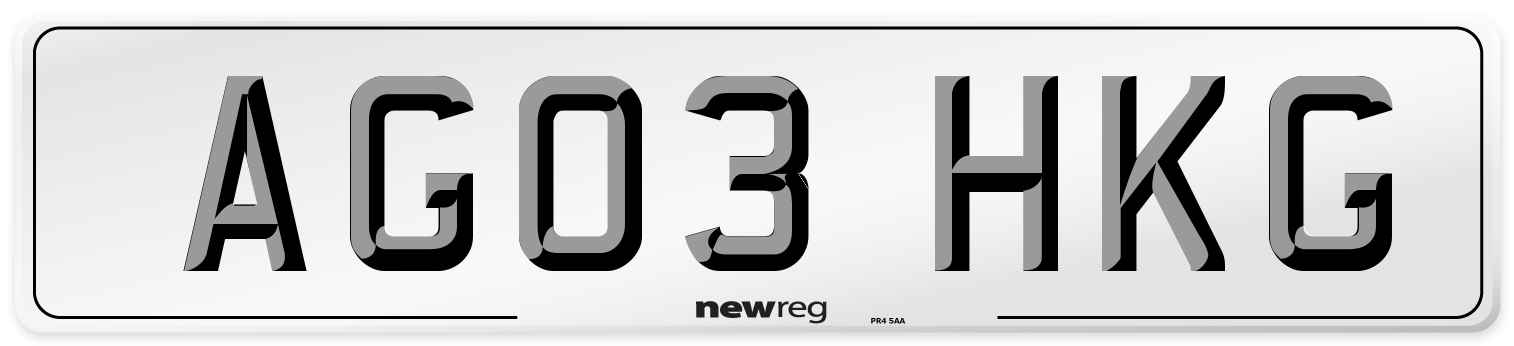 AG03 HKG Number Plate from New Reg